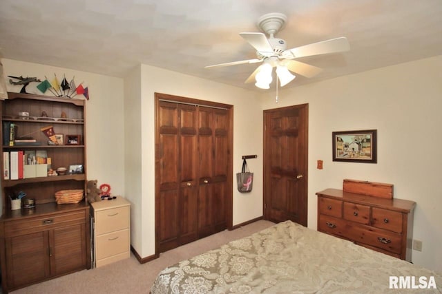 1402 W Grandridge Dr, Dunlap, IL 61525 - bedroom featuring light carpet, a closet, and ceiling fan