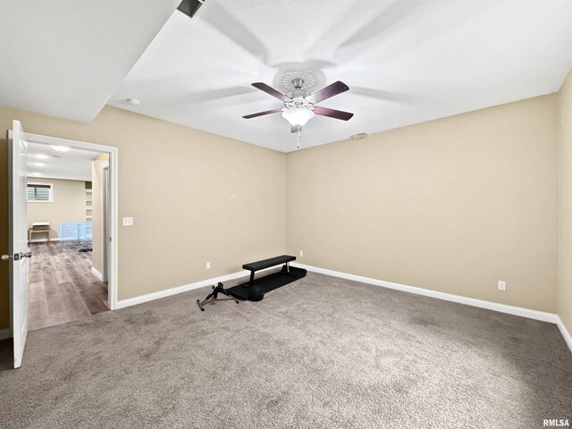 11030 N Ruby Ct, Dunlap, IL 61525 - exercise room featuring carpet flooring and a ceiling fan