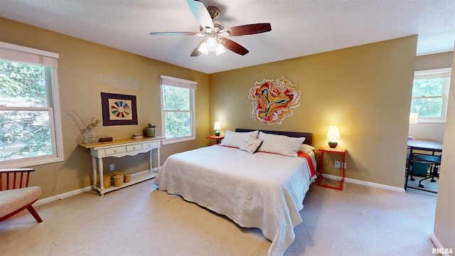 1119 W Brookforest Dr, Peoria, IL 61615 - carpeted bedroom with multiple windows, ceiling fan, and a textured ceiling