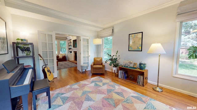 1119 W Brookforest Dr, Peoria, IL 61615 - office space featuring crown molding, wood finished floors, a fireplace, and french doors