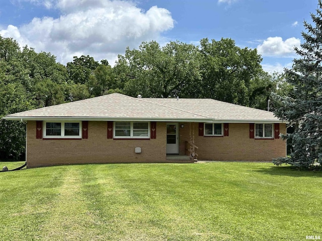 2401 Springfield Rd, East Peoria, IL 61611 - ranch-style home featuring a front lawn, brick siding, and roof with shingles