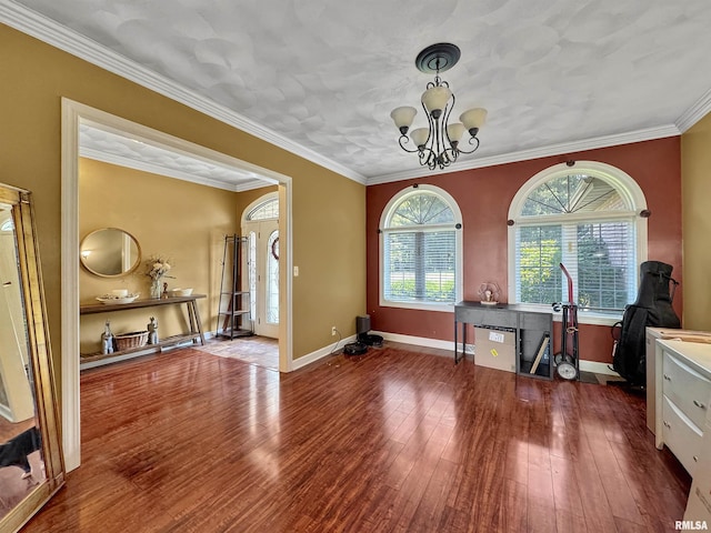 11801 N Deerfield Dr, Dunlap, IL 61525 - office with wood-type flooring, a chandelier, and ornamental molding