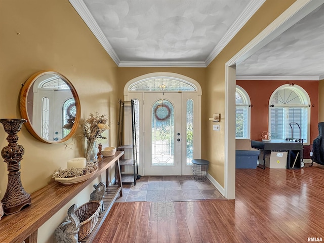 11801 N Deerfield Dr, Dunlap, IL 61525 - entryway featuring wood finished floors and ornamental molding