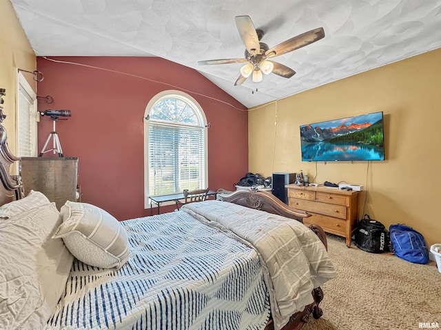11801 N Deerfield Dr, Dunlap, IL 61525 - carpeted bedroom featuring vaulted ceiling and a ceiling fan