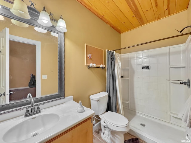 11801 N Deerfield Dr, Dunlap, IL 61525 - bathroom featuring a shower with shower curtain, vanity, and wood ceiling