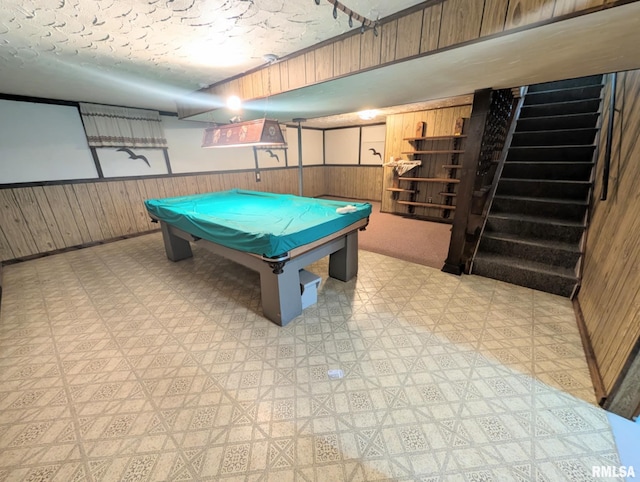 1427 Matilda St, Pekin, IL 61554 - rec room featuring light flooring, wood walls, wainscoting, and pool table