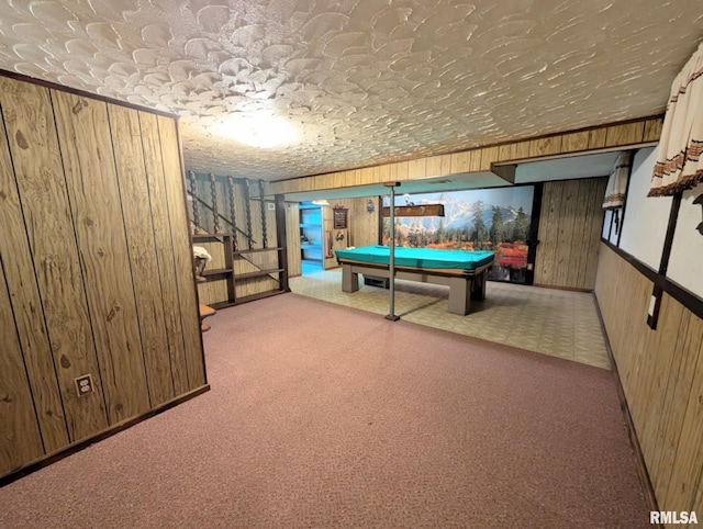1427 Matilda St, Pekin, IL 61554 - playroom with wooden walls, pool table, and carpet floors