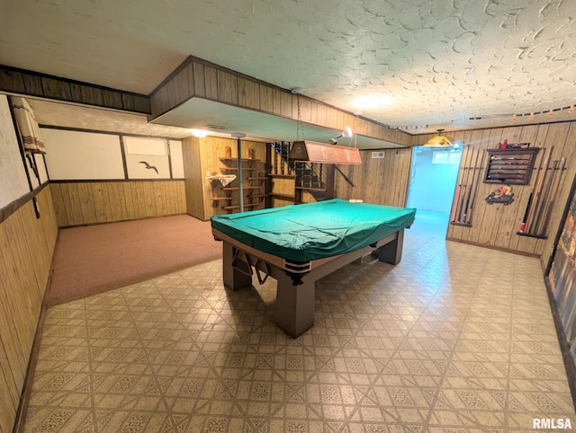 1427 Matilda St, Pekin, IL 61554 - game room with tile patterned floors, wooden walls, pool table, and wainscoting