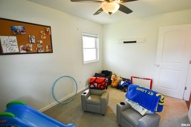1825 Holiday Dr, Pekin, IL 61554 - recreation room featuring carpet and ceiling fan