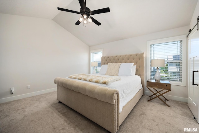 2821 W Lake Trail Ct, Dunlap, IL 61525 - bedroom with light carpet, lofted ceiling, and a ceiling fan