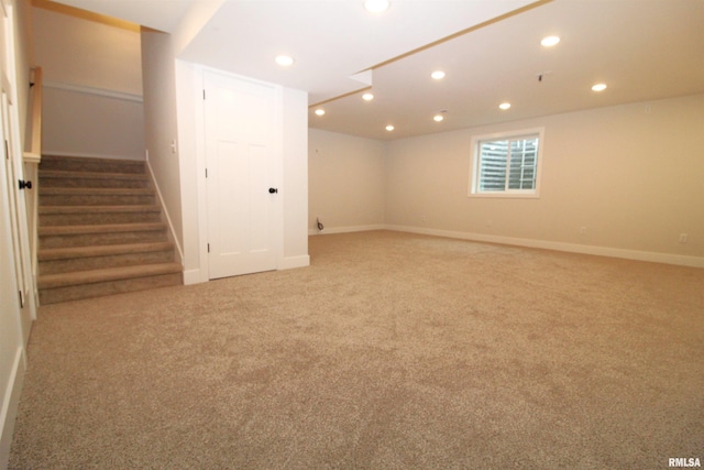 2821 W Lake Trail Ct, Dunlap, IL 61525 - basement with recessed lighting, stairs, and carpet flooring