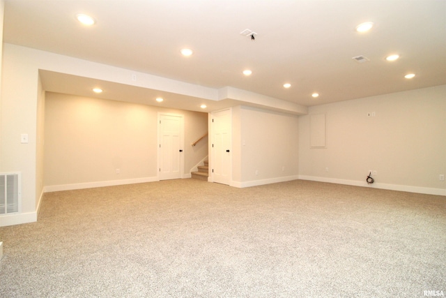 2821 W Lake Trail Ct, Dunlap, IL 61525 - finished below grade area featuring light colored carpet, recessed lighting, and stairs