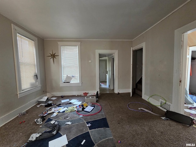 1808 W Fredonia Ave, Peoria, IL 61606 - unfurnished living room with baseboards and carpet flooring