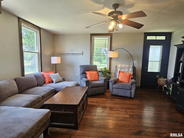 1469 2100th St, Lincoln, IL 62656 - living area with dark wood finished floors and ceiling fan
