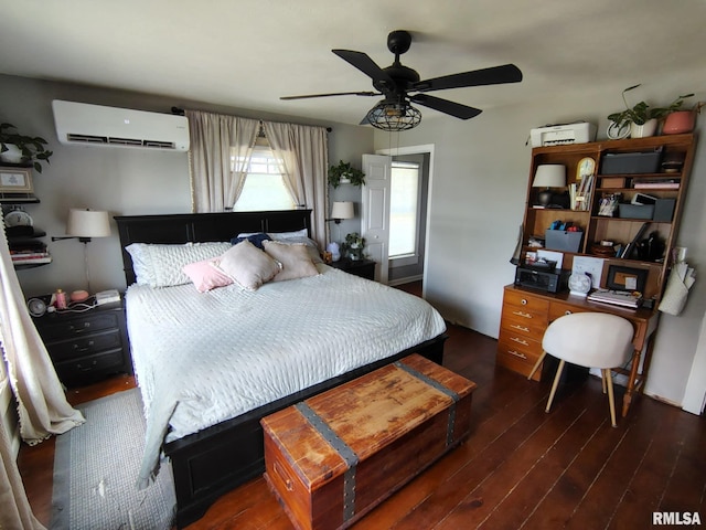 1469 2100th St, Lincoln, IL 62656 - bedroom with an AC wall unit, wood finished floors, and ceiling fan