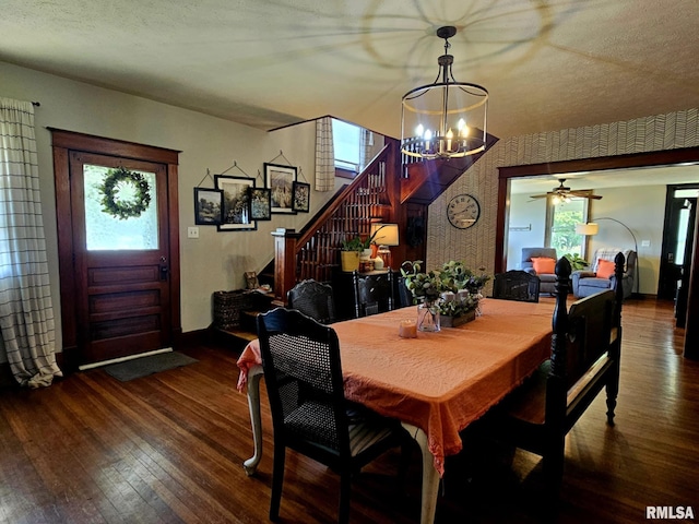 1469 2100th St, Lincoln, IL 62656 - dining area featuring a chandelier, stairway, and wood finished floors
