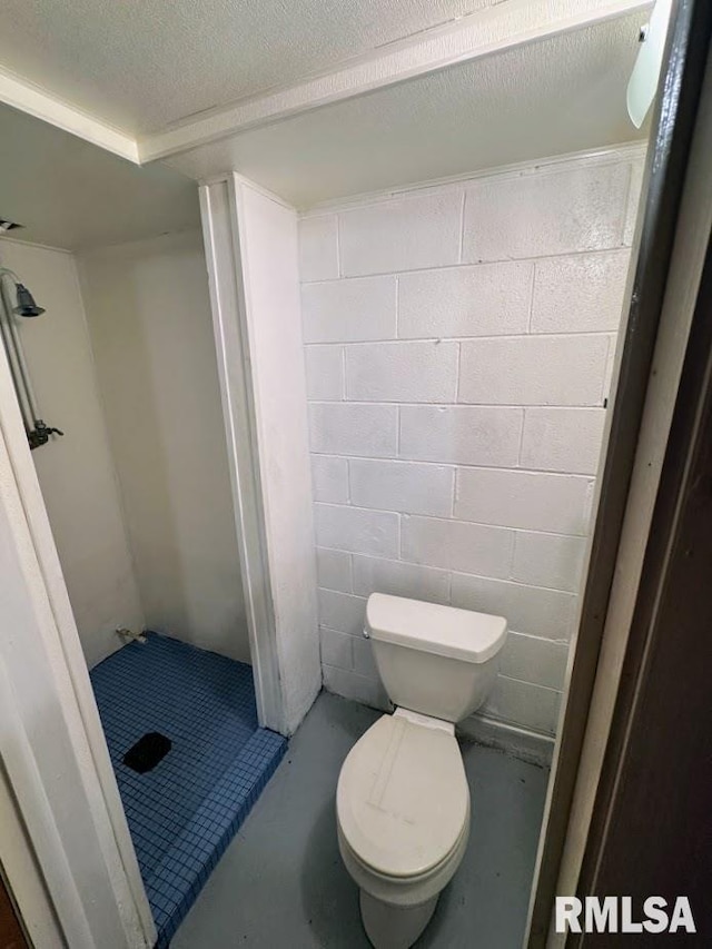 4107 N Hollyridge Cir, Peoria, IL 61614 - bathroom featuring a shower stall, concrete flooring, and concrete block wall
