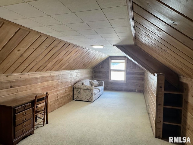 4107 N Hollyridge Cir, Peoria, IL 61614 - additional living space with wooden walls, vaulted ceiling, and carpet floors