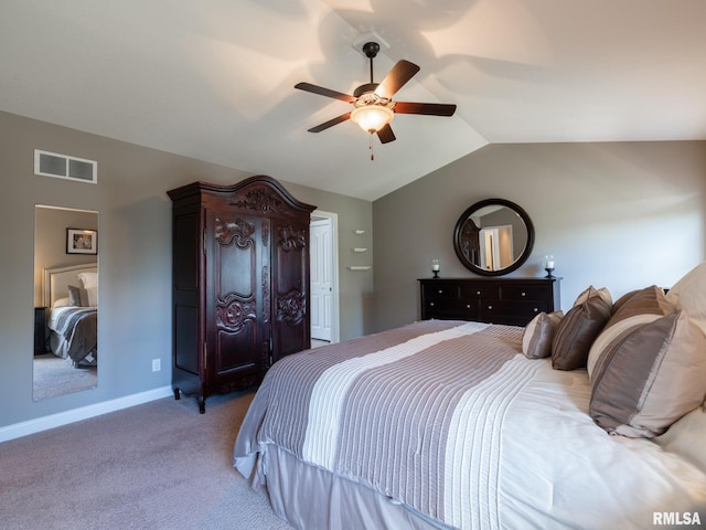 11014 N Saddlehorn Way, Dunlap, IL 61525 - carpeted bedroom with vaulted ceiling and ceiling fan