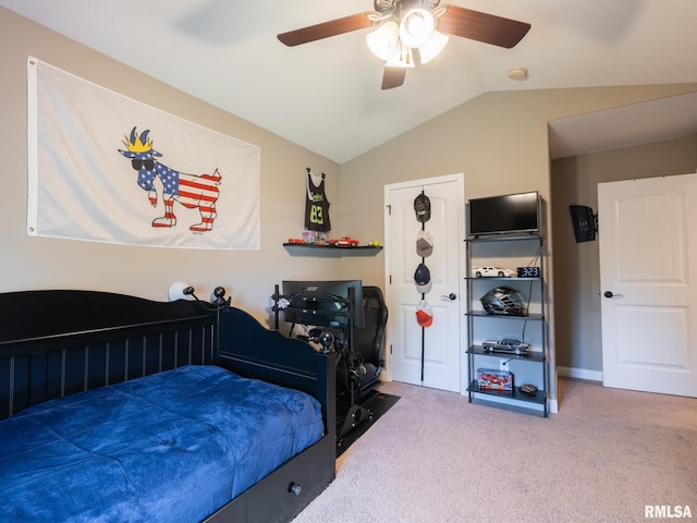 11014 N Saddlehorn Way, Dunlap, IL 61525 - carpeted bedroom featuring lofted ceiling and a ceiling fan