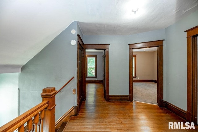 1121 N University St, Peoria, IL 61606 - corridor with wood-type flooring and an upstairs landing