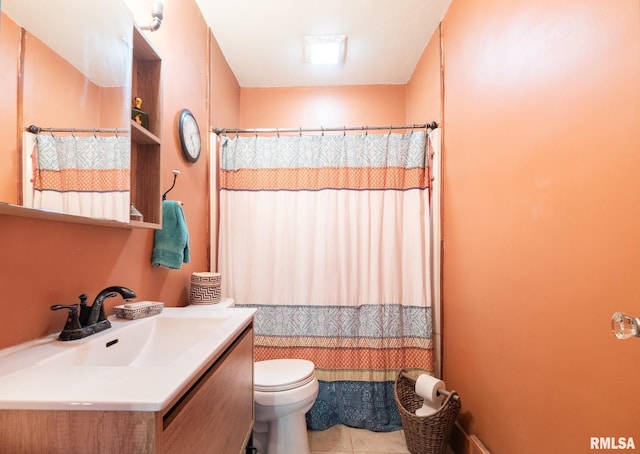 1108 Summer St, Pekin, IL 61554 - bathroom with vanity, tile patterned flooring, and a shower with curtain