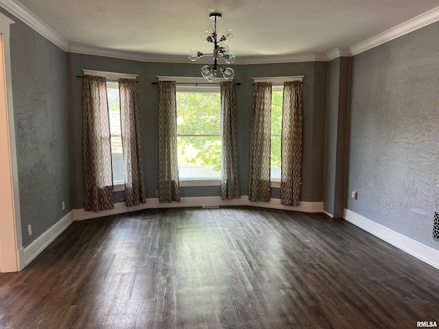 236 W Grant St, Macomb, IL 61455 - spare room with healthy amount of natural light, dark wood-style flooring, a chandelier, ornamental molding, and a textured wall