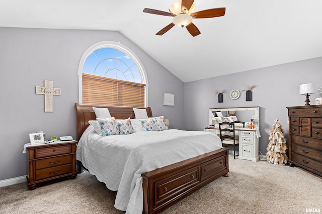 824 Debates St, Washington, IL 61571 - bedroom with lofted ceiling, light colored carpet, and ceiling fan