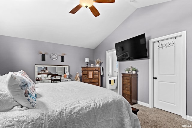 824 Debates St, Washington, IL 61571 - bedroom featuring vaulted ceiling, carpet, and a ceiling fan