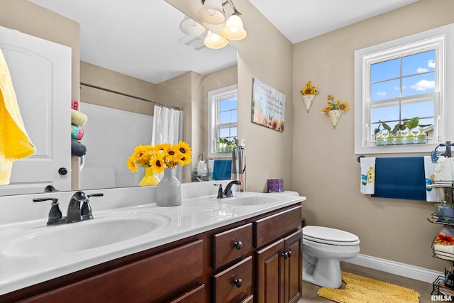 824 Debates St, Washington, IL 61571 - full bath with double vanity, curtained shower, and tile patterned flooring