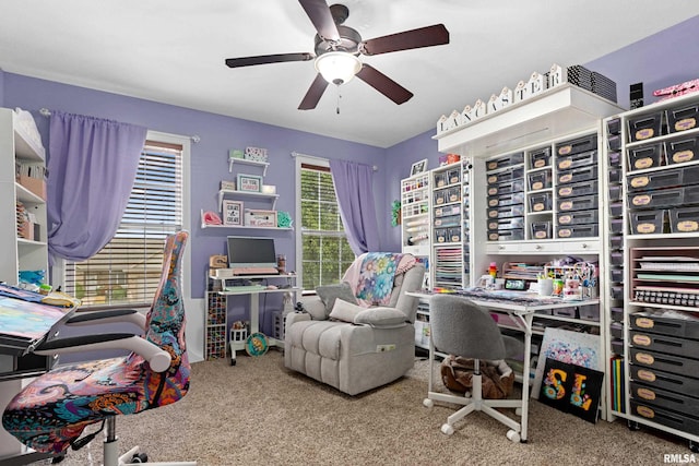 824 Debates St, Washington, IL 61571 - home office featuring carpet and a ceiling fan