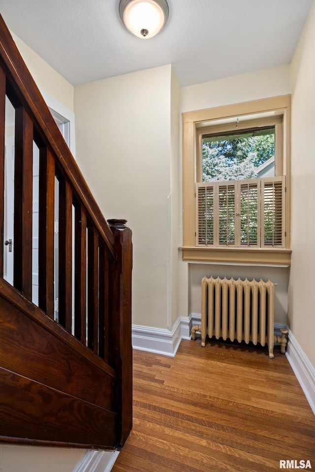 1227 W Barker Ave, Peoria, IL 61606 - stairway with radiator and wood finished floors