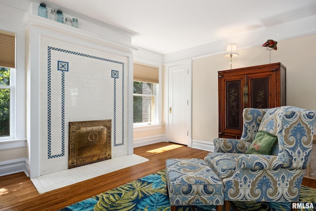 1227 W Barker Ave, Peoria, IL 61606 - living area featuring wood finished floors and a fireplace