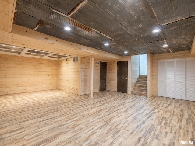 2810 Deveron Cir, Pekin, IL 61554 - finished below grade area with wood finished floors, stairs, and wooden walls