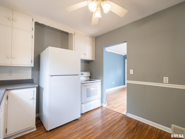 3 Starcevich Ct, Pekin, IL 61554 - kitchen featuring white appliances, wood finished floors, ceiling fan, and white cabinets