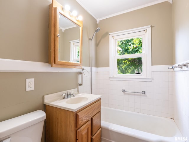 3 Starcevich Ct, Pekin, IL 61554 - bathroom featuring a tub to relax in, vanity, crown molding, and a wainscoted wall