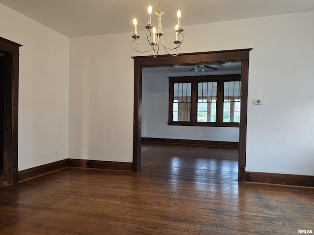 1113 S 5th St, Pekin, IL 61554 - unfurnished room with wood finished floors, a chandelier, and ceiling fan