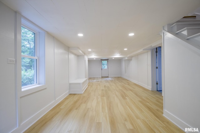 2129 Fondulac Dr, East Peoria, IL 61611 - unfurnished room featuring light wood-style floors, stairway, and recessed lighting