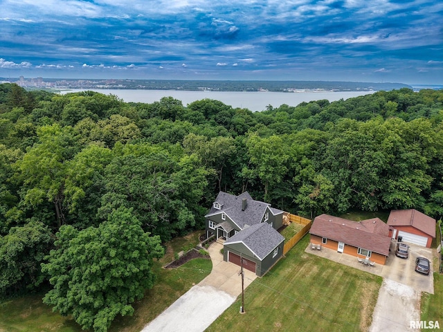 2129 Fondulac Dr, East Peoria, IL 61611 - view from above of property with a forest and a nearby body of water