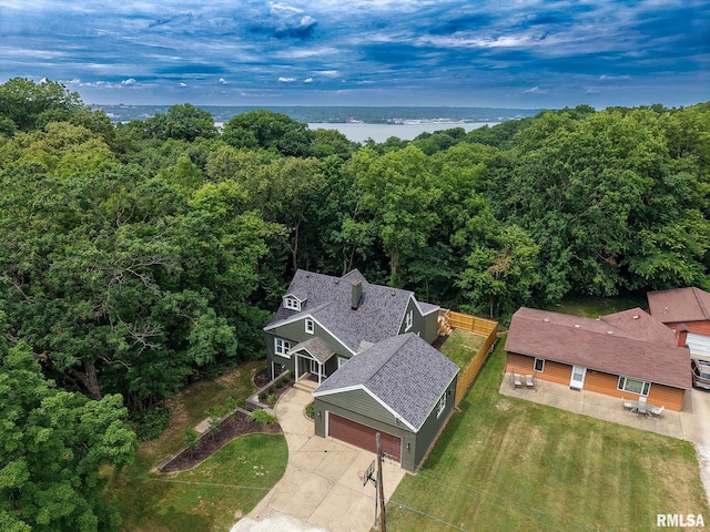 2129 Fondulac Dr, East Peoria, IL 61611 - view from above of property featuring a heavily wooded area and a nearby body of water