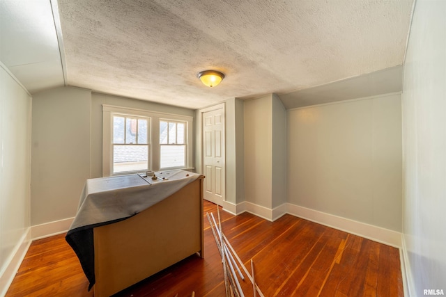 1025 E Maywood Ave, Peoria, IL 61603 - interior space with lofted ceiling, a textured ceiling, and dark wood finished floors