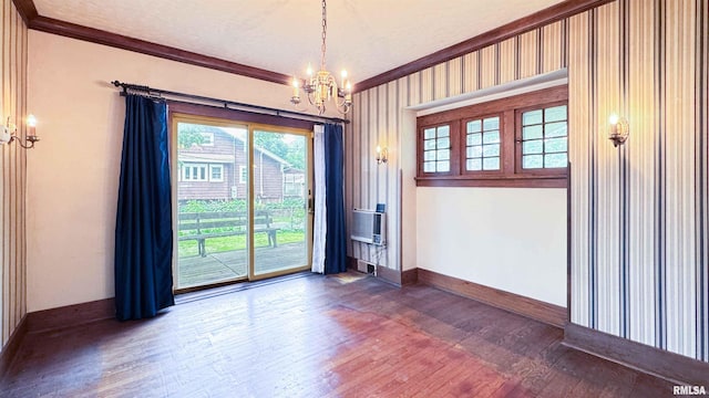 1113 N Summit Blvd, Peoria, IL 61606 - unfurnished dining area featuring a chandelier, crown molding, wood finished floors, and cooling unit