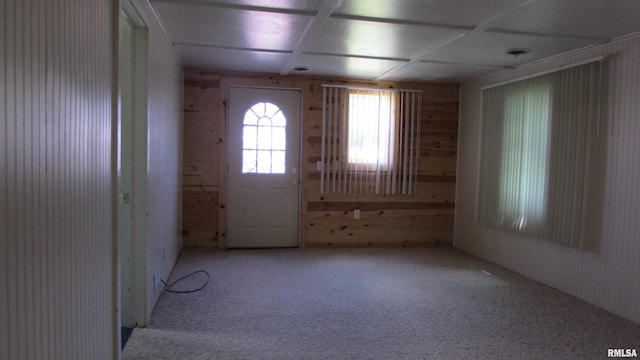 728 Hanna Dr, Pekin, IL 61554 - carpeted foyer with wood walls