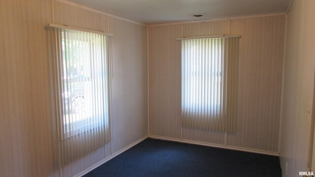 728 Hanna Dr, Pekin, IL 61554 - empty room with ornamental molding and dark colored carpet