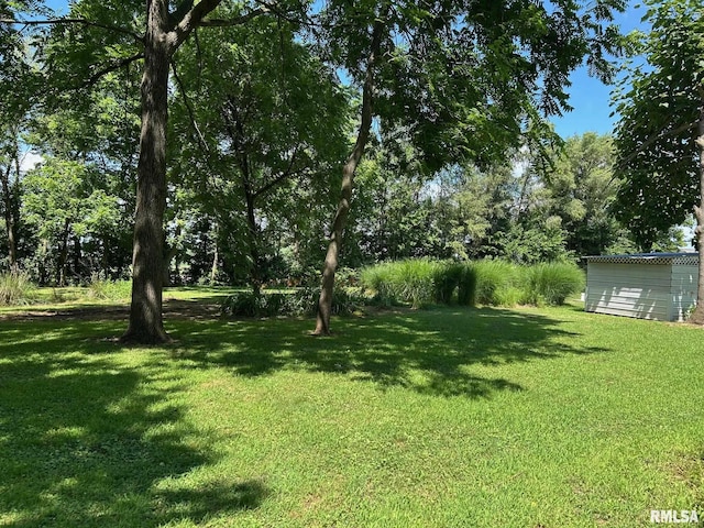 728 Hanna Dr, Pekin, IL 61554 - view of grassy yard with view of wooded area