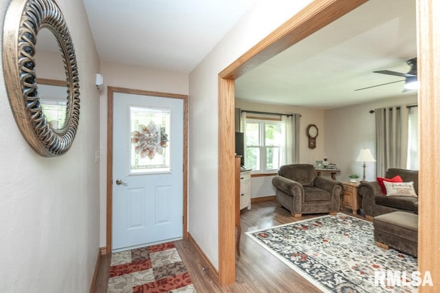 1701 Woodland Knolls Rd, Metamora, IL 61548 - entrance foyer with wood finished floors and ceiling fan