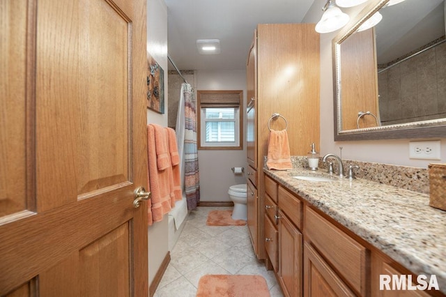 1701 Woodland Knolls Rd, Metamora, IL 61548 - full bathroom featuring vanity, shower / bathtub combination with curtain, and tile patterned floors