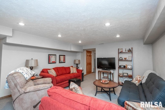 1701 Woodland Knolls Rd, Metamora, IL 61548 - living room featuring carpet flooring, recessed lighting, and a textured ceiling