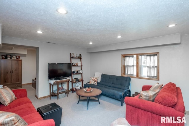 1701 Woodland Knolls Rd, Metamora, IL 61548 - carpeted living room with recessed lighting and a textured ceiling