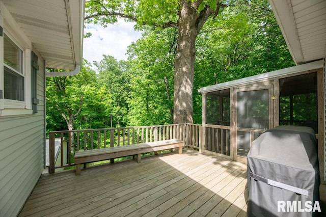 1701 Woodland Knolls Rd, Metamora, IL 61548 - wooden deck featuring a grill and a sunroom